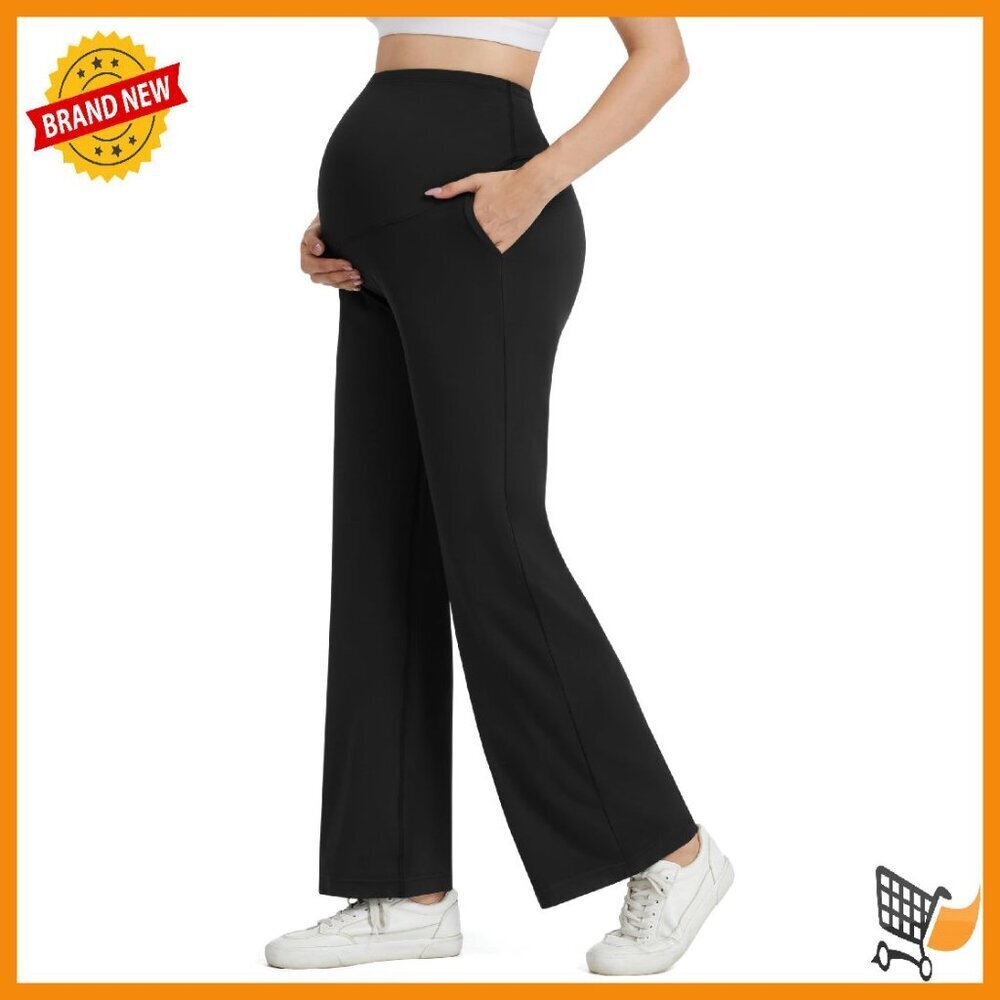 Maternity Wide Leg Pants Over Belly Buttery Soft Yoga Lounge Work